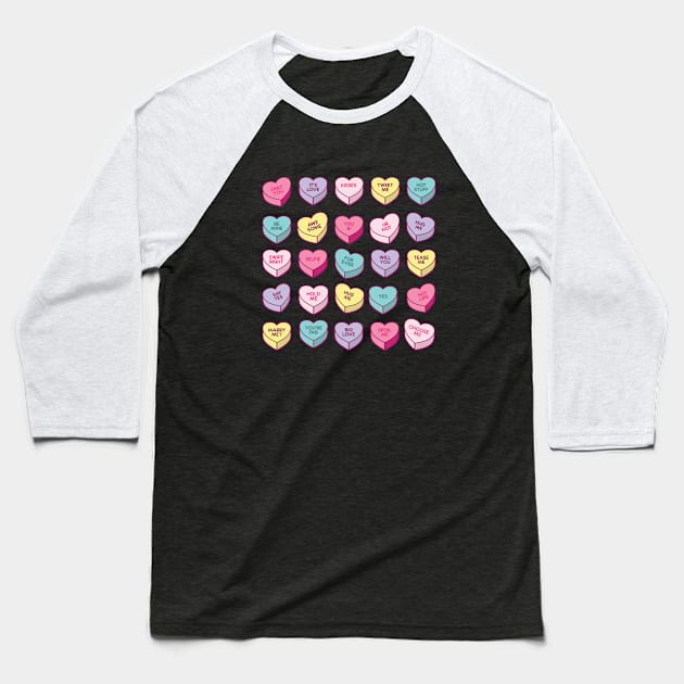 Valentines Day Candy Hearts Baseball T-Shirt by Hixon House